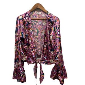 L.I.F.E Love is for Eternity Womens Floral Tie Front Top Sz XL Colorful Festival